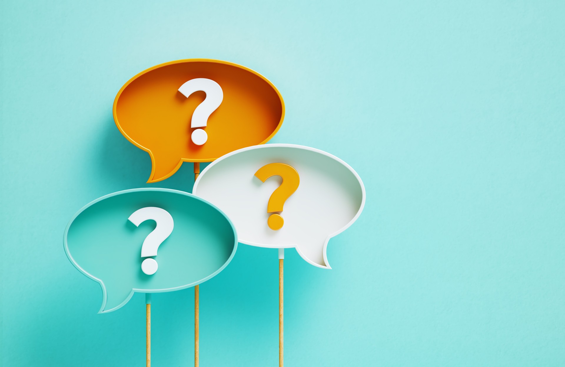 Colorful Question Marks Written Speech Bubbles On Blue Background